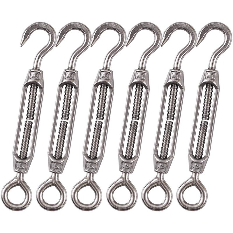 Cozihom , M4 Hook & Eye, C to O Turnbuckle 304 Stainless Steel, Hardware Kit for Wire Rope Tension, for Sun Shade, Tent Installation, Anti-Rust, 6 Packs - Image 1
